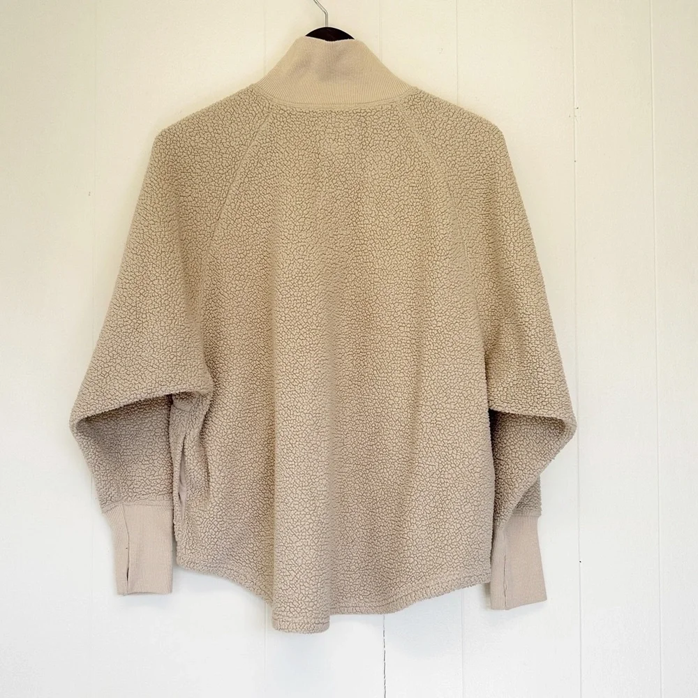AERIE Offline Cream Tan Sherpa Fleece Quarter Zip Pullover XS - Picture 2 of 7